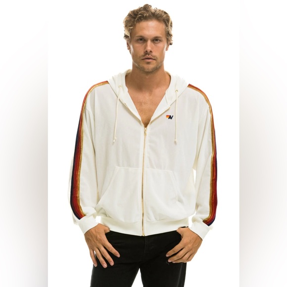 NEW Aviator Nation CLASSIC VELVET RELAXED ZIP HOODIE - WHITE • UNISEX - Picture 5 of 7